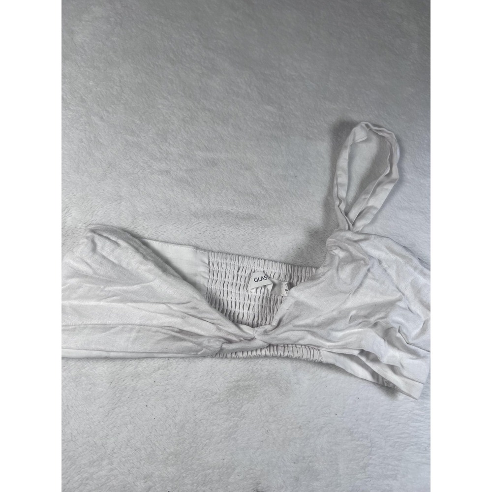 Glassons Cropped Tank Womens 8 White One Shoulder Smocked Strap Top Summer